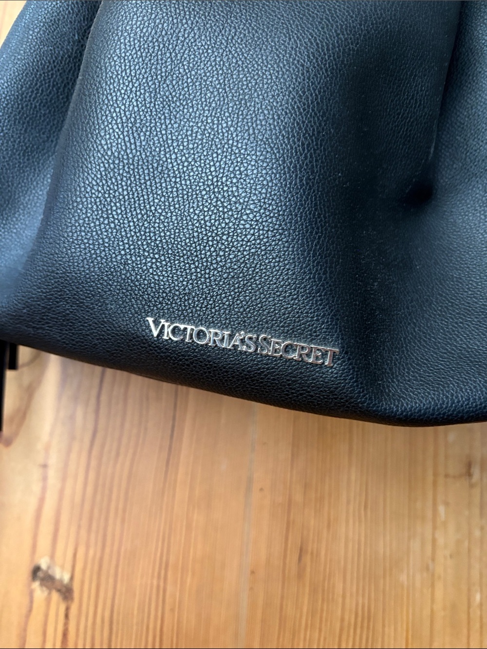 Victoria's Secret Black Leather Fringe Drawstring Backpack - Picture 3 of 3